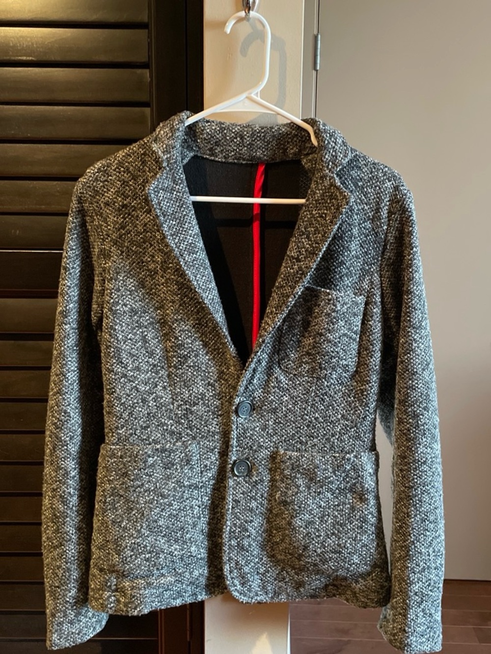 Men’s Gray Textured Knit Blazer - Smart Casual Sport Coat